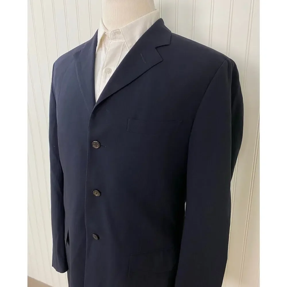 VTG Polo Ralph Lauren Italy Blue Label 3-button navy wool suit jacket blazer 40R